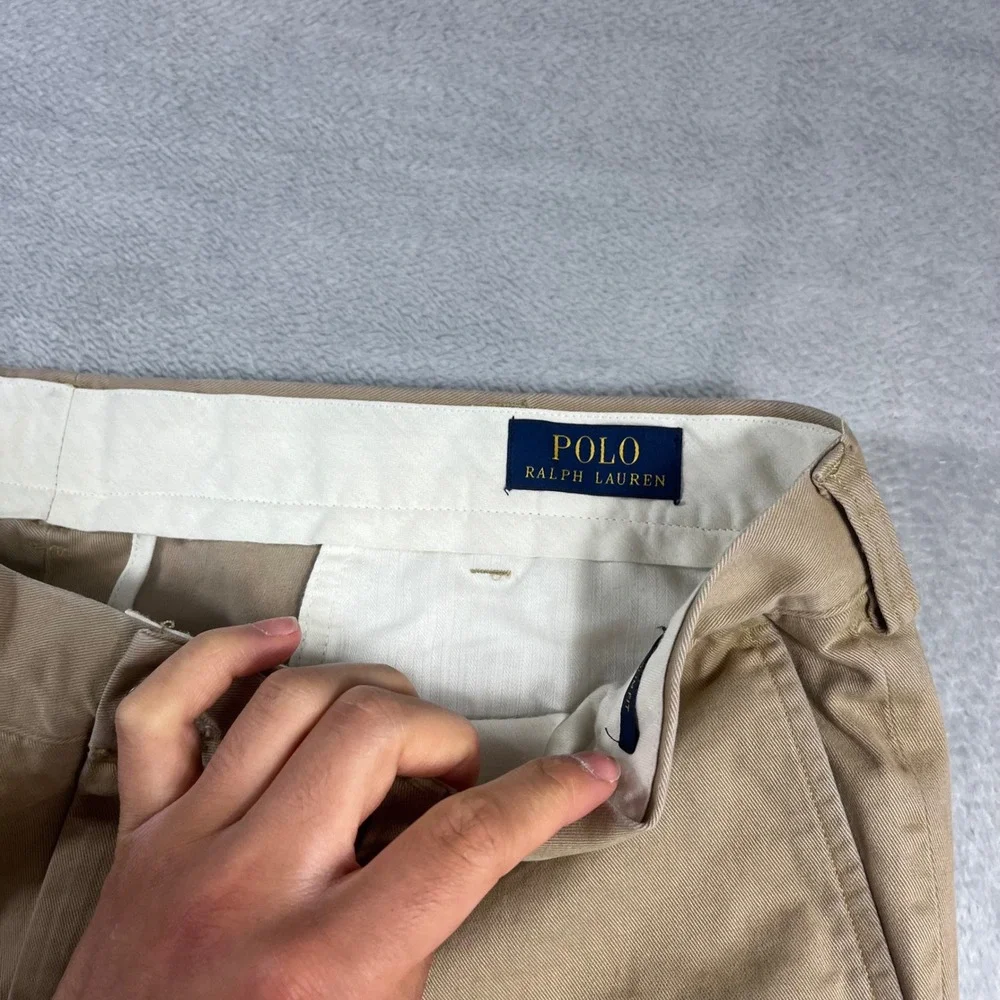 Polo Ralph Lauren Mens 38x30 Slim Fit Embroidered Crest Chino Pants Tan Khaki